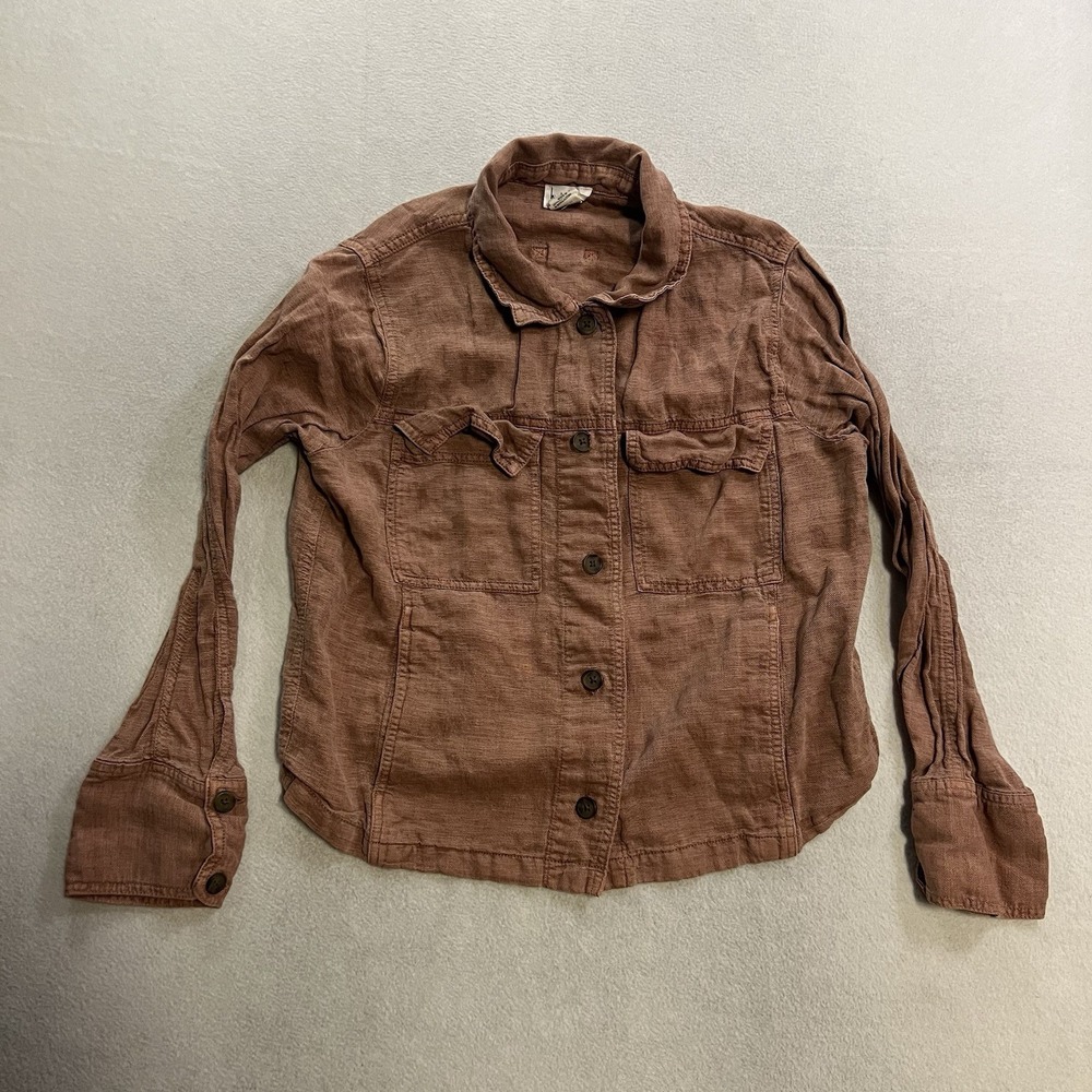 Nicole Miller Linen Blend Shirt Jacket Women's Medium Long Sleeve Orange Rust